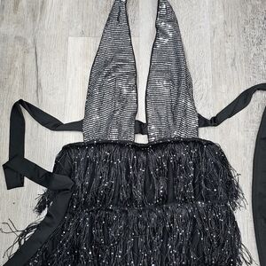 Black and Silver Beaded Fringe Top